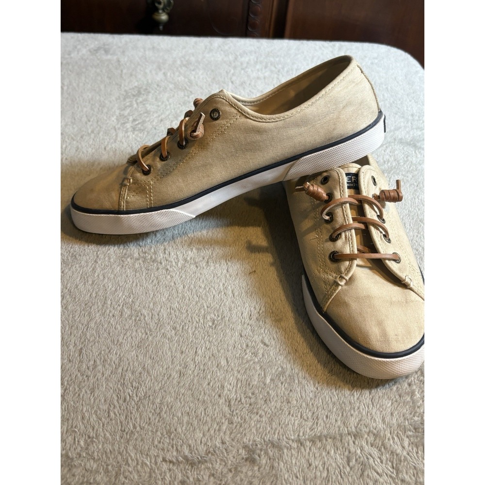 Sperry Crest Vibe Women Oatmeal Beige Canvas Slip On Sneakers STS81137 - Picture 7 of 11